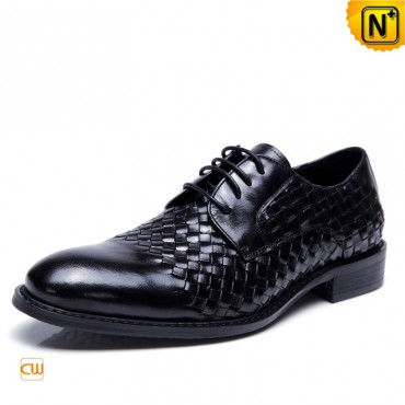 Black Woven Leather Dress Shoes CW761326 shoes.cwmalls.com
