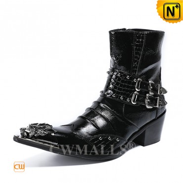 Black Leather Monk Strap Boots CW720128 | Shoes.cwmalls.com